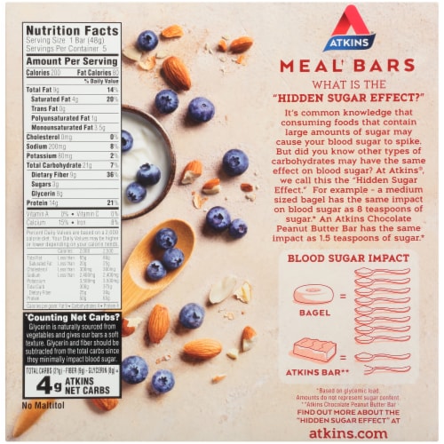 Atkins Protein-Rich Blueberry Greek Yogurt Meal Bars 5 Count Perspective: back