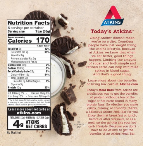 Atkins™ Cookies & Cream Protein-Rich Meal Bars Perspective: back
