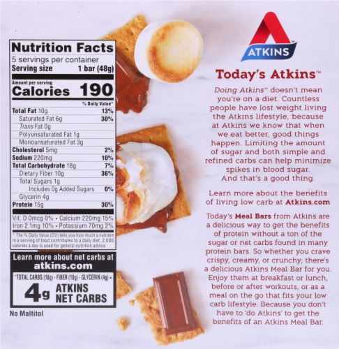 Atkins S'mores Protein Meal Bars Perspective: back