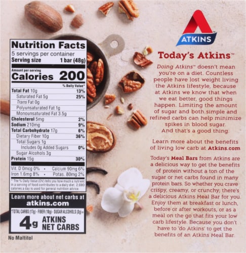 Atkins Vanilla Pecan Crisp Protein Bars Perspective: back