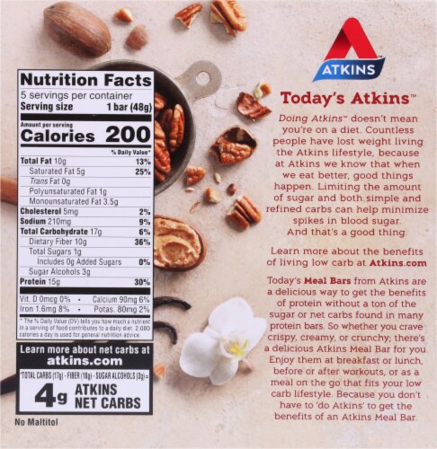 Atkins Vanilla Pecan Crisp Protein Bars Perspective: back