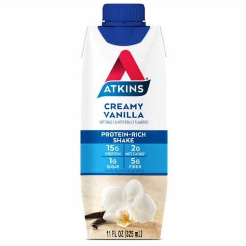 Atkins Gluten Free Protein-Rich Shake, Creamy Vanilla, 11 Fluid Ounce (15 Pack) Perspective: back