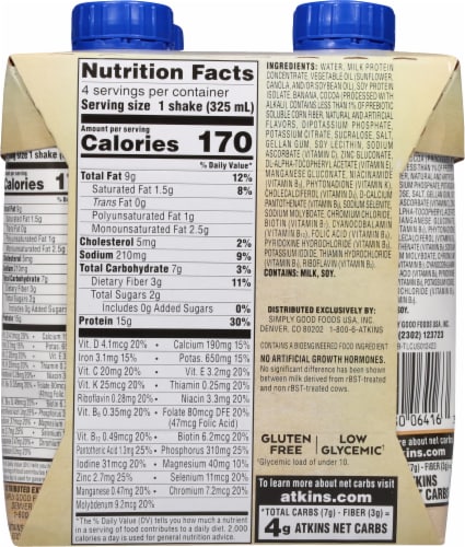 Atkins Chocolate Banana Energy Shakes Perspective: back