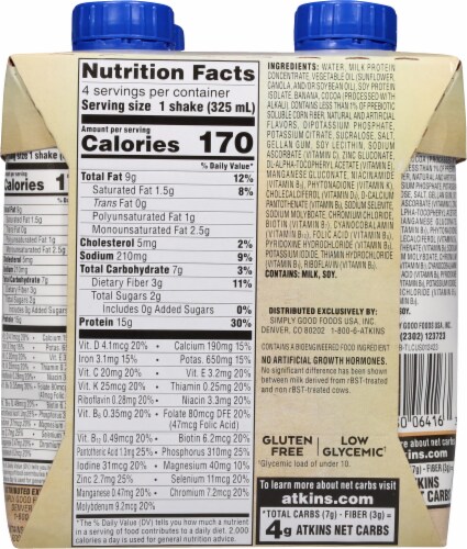 Atkins Chocolate Banana Energy Shakes Perspective: back