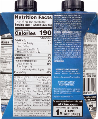 Atkins Plus Protein & Fiber Creamy Vanilla Shake Perspective: back