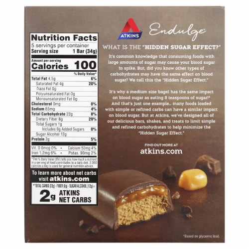 Atkins Endulge Chocolate Caramel Mousse Treat Bar 5 Count Perspective: back