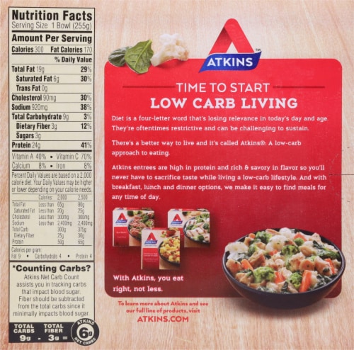 Atkins Crustless Chicken Pot Pie Frozen Meal Perspective: back