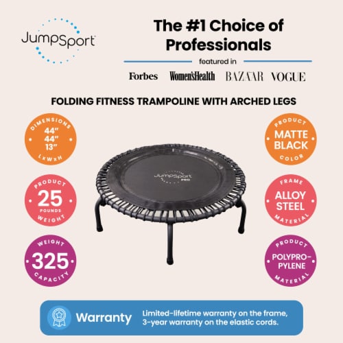 JumpSport 550f PRO Indoor Lightweight 44 Inch Folding Fitness Trampoline,  Black, 1 Piece - Gerbes Super Markets