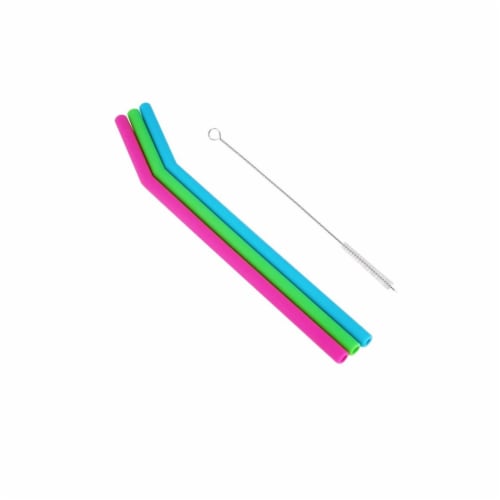 Grand Fusion Reuseable Silicone Drink Straws with Cleaning Brush (2-3ct packs) Perspective: back