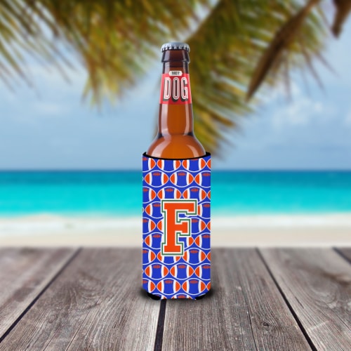 Letter F Football Green, Blue and Orange Ultra Hugger for slim cans Perspective: back