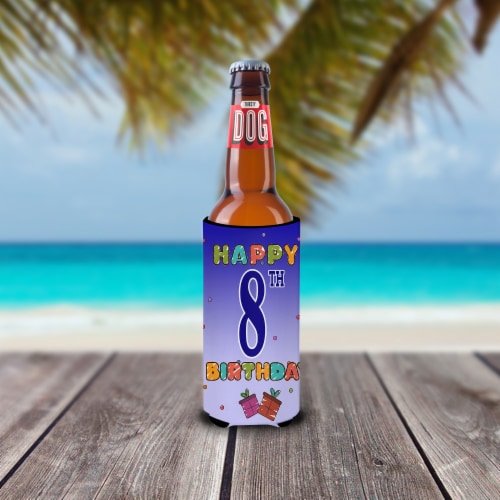 Carolines Treasures CJ1099MUK Happy 8th Birthday Ultra Hugger for slim cans Perspective: back