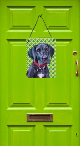Black Great Dane Puppy St. Patrick's Day Shamrock Wall or Door Hanging Prints Perspective: back
