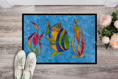 Carolines Treasures 8713JMAT Troical Fish and Seaweed on Blue Doormat 24x36 Perspective: back