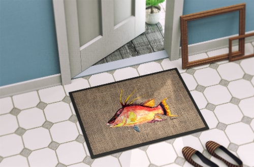 Carolines Treasures 8753JMAT Hog Snapper on Faux Burlap Doormat 24x36 Perspective: back