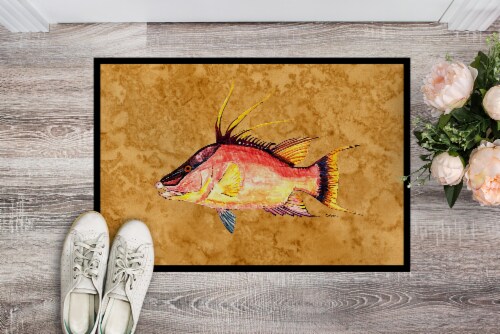 Carolines Treasures 8751MAT Hog Snapper on Gold Doormat 18x27 Perspective: back
