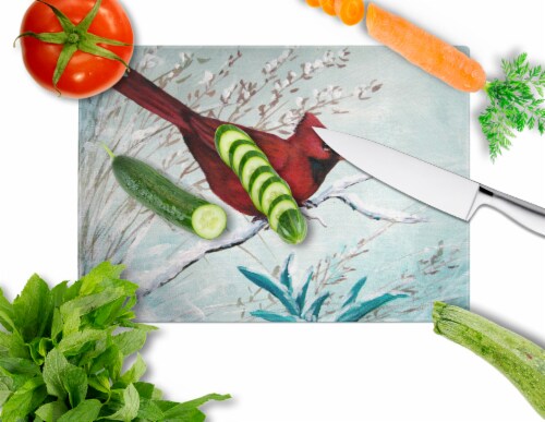 Carolines Treasures PJC1110LCB Cardinal Winter Red Bird Glass Cutting Board Lar Perspective: back