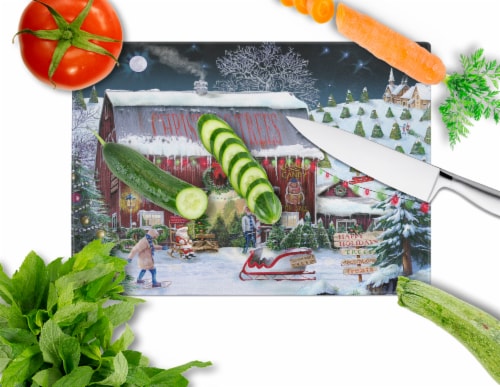 Carolines Treasures  PTW2002LCB Christmas Tree Farm Glass Cutting Board Large Perspective: back