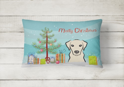 Christmas Tree and Yellow Labrador Canvas Fabric Decorative Pillow Perspective: back