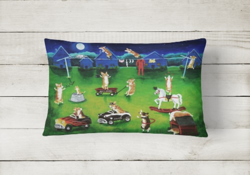 Carolines Treasures 7403PW1216 Corgi Backyard Circus Canvas Fabric Decorative P Perspective: back