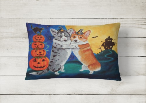 Carolines Treasures  7413PW1216 Corgi Halloween Scare Canvas Fabric Decorative P Perspective: back