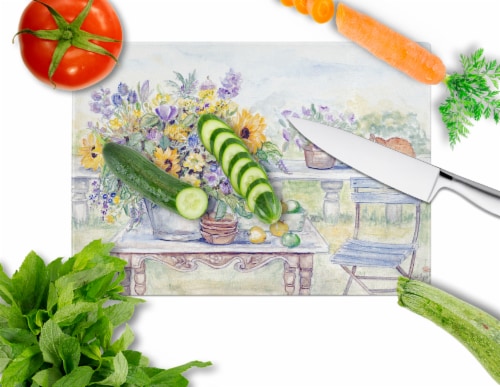 Carolines Treasures  APH3566LCB Patio Bouquet of Flowers Glass Cutting Board Lar Perspective: back