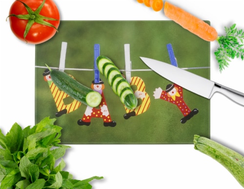 Carolines Treasures  APH5091LCB New Baby Clown Clothesline Glass Cutting Board L Perspective: back