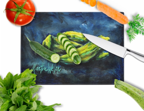 Carolines Treasures MW1229LCB Okra Bleu Glass Cutting Board Large Perspective: back