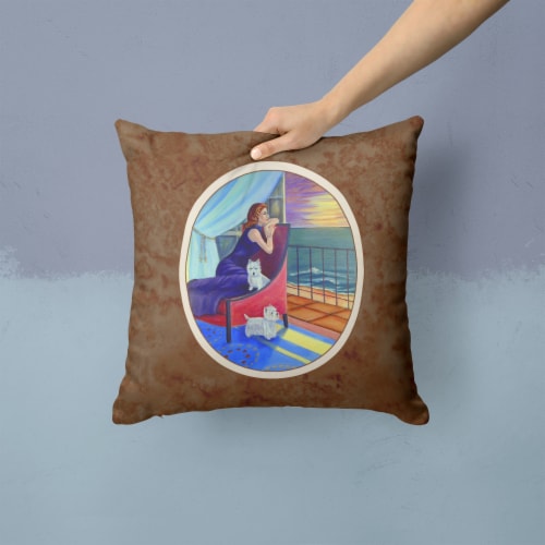 Carolines Treasures  7167PW1414 Lady with her Westie Fabric Decorative Pillow Perspective: back