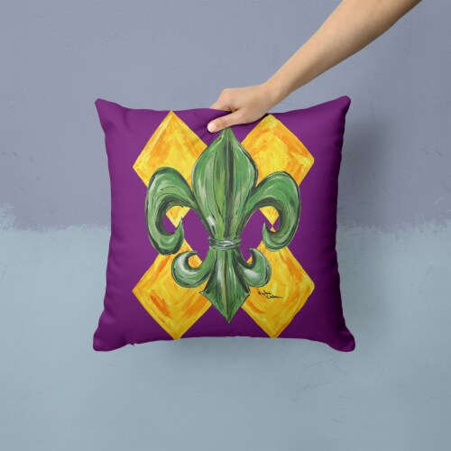Mardi Gras Fleur de lis Purple Green and Gold Canvas Fabric Decorative Pillow