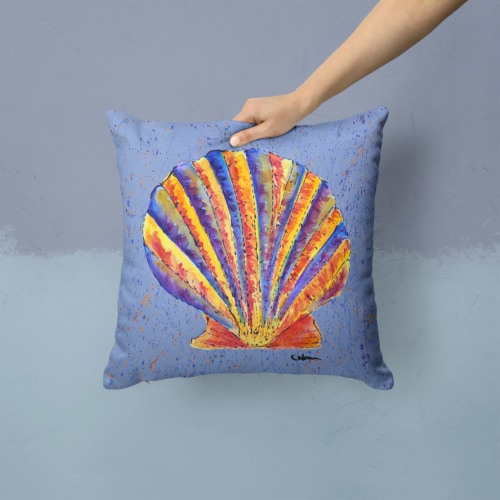 Carolines Treasures  8525PW1414 Scalloped Shell on Blue Fabric Decorative Pillow Perspective: back