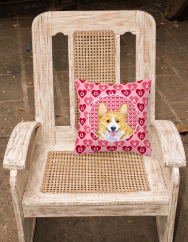 Corgi Hearts Love and Valentine's Day Portrait Fabric Decorative Pillow Perspective: back