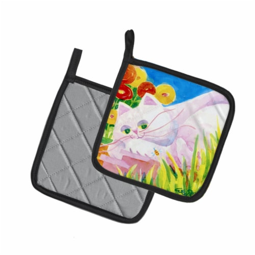 Carolines Treasures 6102PTHD White Cat Tea Time Pair of Pot Holders Perspective: back