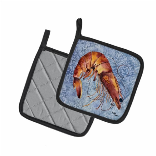 Carolines Treasures 8153PTHD Cooked Shrimp Cool Blue Water Pair of Pot Holders Perspective: back