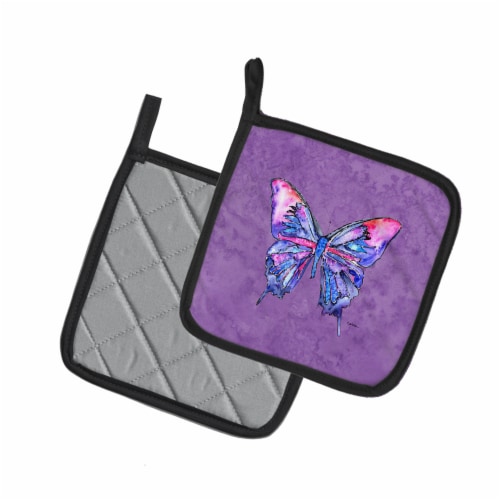 Carolines Treasures Butterfly on Purple Pair of Pot Holders Perspective: back