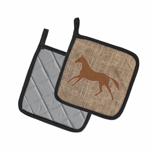 Carolines Treasures BB1003-BL-BN-PTHD Horse Burlap and Brown Pair of Pot Holder Perspective: back