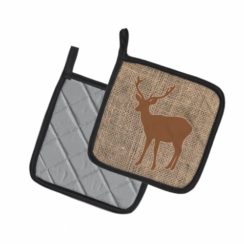 Carolines Treasures  BB1012-BL-BN-PTHD Deer Burlap and Brown Pair of Pot Holders Perspective: back