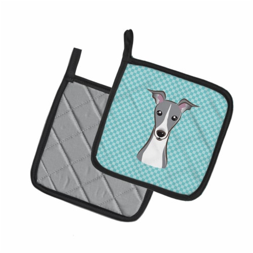 Carolines Treasures BB1174PTHD Checkerboard Blue Italian Greyhound Pair of Pot Perspective: back