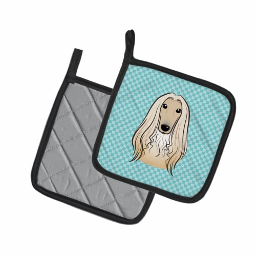 Carolines Treasures BB1182PTHD Checkerboard Blue Afghan Hound Pair of Pot Holde Perspective: back