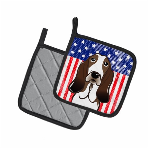 Carolines Treasures BB2173PTHD American Flag and Basset Hound Pair of Pot Holde Perspective: back