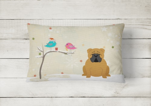 Christmas Presents between Friends English Bulldog - Red Canvas Fabric Decorativ Perspective: back