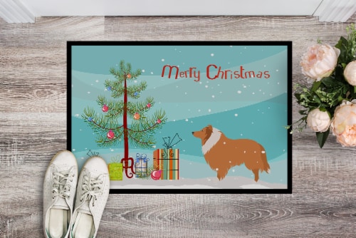 Carolines Treasures BB2934MAT Collie Dog Merry Christmas Tree Doormat 18x27 Perspective: back