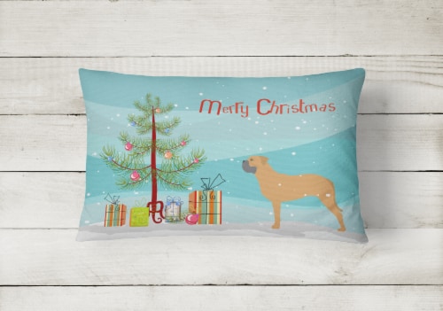 Bullmastiff Merry Christmas Tree Canvas Fabric Decorative Pillow Perspective: back