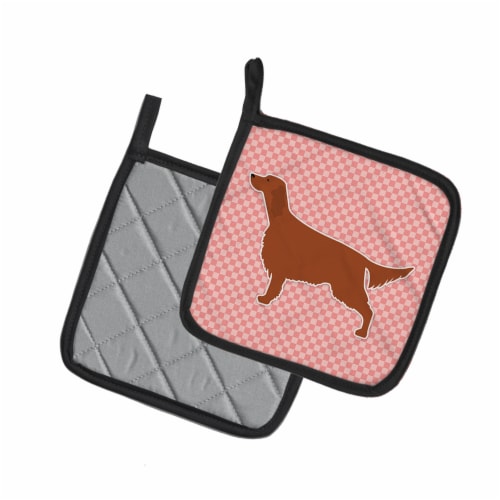Carolines Treasures BB3593PTHD Irish Setter Checkerboard Pink Pair of Pot Holde Perspective: back