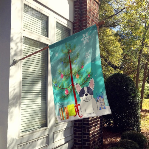 Merry Christmas Tree French Bulldog Piebald Flag Canvas House Size Perspective: back