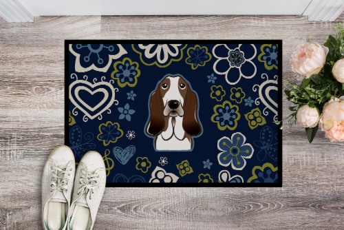 Carolines Treasures BB5094JMAT Blue Flowers Basset Hound Doormat