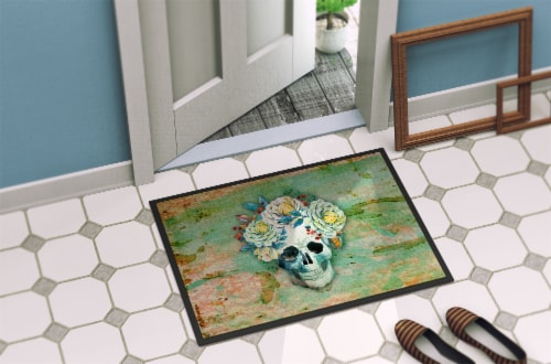 Carolines Treasures BB5124JMAT Day of the Dead Skull with Flowers Doormat 24x36 Perspective: back