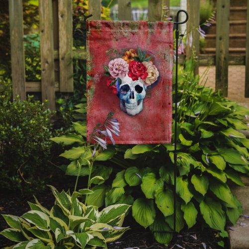 Carolines Treasures BB5130GF Day of the Dead Red Flowers Skull Garden Flag Perspective: back