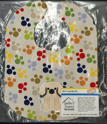 Carolines Treasures BB5935BIB Pawprints Pekingnese Cream Baby Bib Perspective: back
