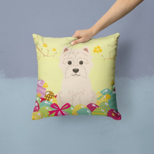 Carolines Treasures BB6042PW1414 Easter Eggs Westie Fabric Decorative Pillow Perspective: back