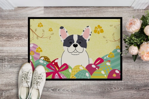 Easter Eggs French Bulldog Piebald Indoor or Outdoor Mat 24x36 Perspective: back